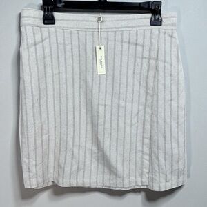 Max Studio Women's Beige Pinstripe Pullon Skirt Size L Linen Blend